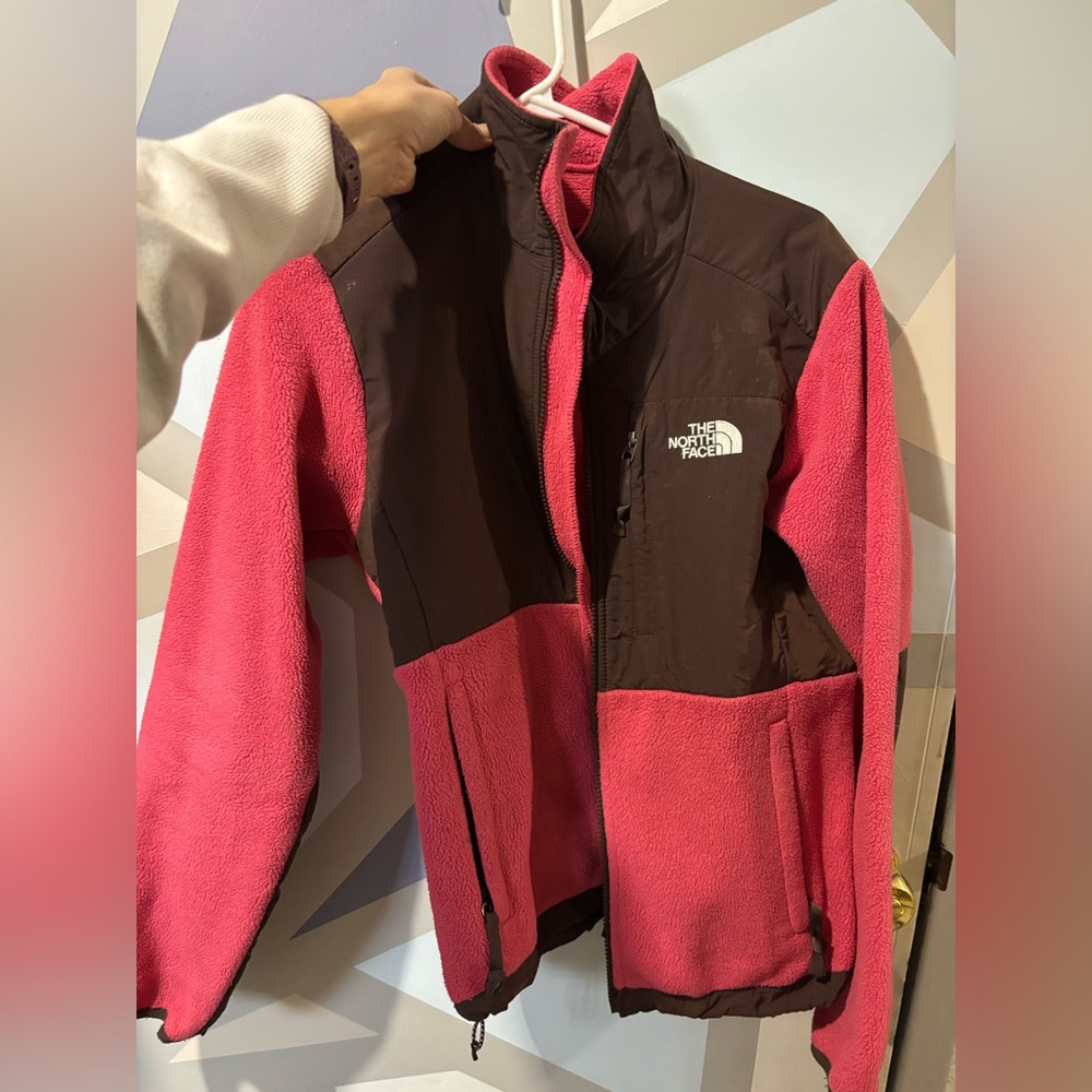 North face color block fleece jacket. Pink and brown